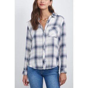 Rails • Hunter Shirt button down top Sterling White grey plaid soft drapey rayon